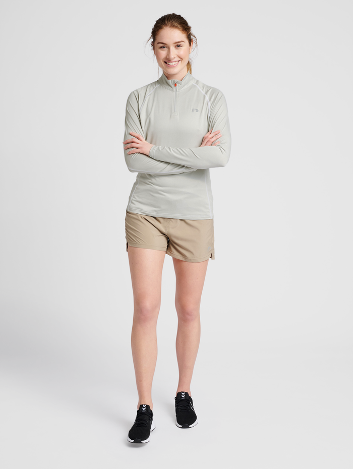 WOMEN 1/2 ZIP L/S, OYSTER MUSHROOM MELANGE, model